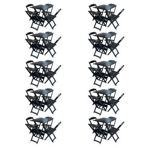 Kit 10 Jogos De Mesa Com 4 Cadeiras De Madeira Dobravel 60X60 - Preto - Preto
