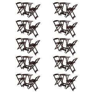 Kit 10 Jogos De Mesa Bistrô De Madeira Com 2 Cadeiras Dobravel Tabaco - Marrom