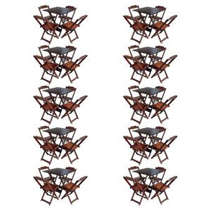 Kit 10 Jogos De Mesa Com 4 Cadeiras De Madeira Dobravel 60X60 - Imbuia - Marrom