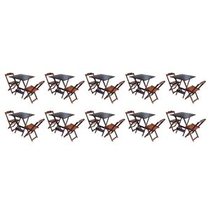 Kit 10 Conjuntos De Mesa Dobravel Com 2 Cadeiras De Madeira 70X70 - Imb - Marrom