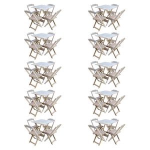 Kit 10 Conjuntos De Mesa Com 4 Cadeiras De Madeira Dobravel 70X70 Sem Pintura/Crua - Marrom