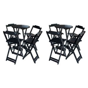 Kit 2 Jogos De Mesa Bistrô De Madeira Com 4 Cadeiras Dobravel Preto - Preto