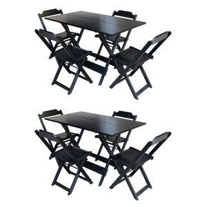 Kit 2 Jogos De Mesa Com 4 Cadeiras De Madeira Dobravel 120X70 - Preto - Preto