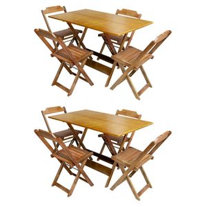 Kit 2 Jogos De Mesa Com 4 Cadeiras De Madeira Dobravel 120X70 - Mel - Amarelo
