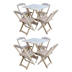 Kit 2 Conjuntos De Mesa Com 4 Cadeiras De Madeira Dobravel 70X70 Sem Pintura/Crua - Marrom