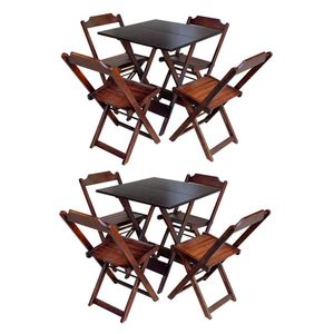 Kit 2 Conjuntos De Mesa Com 4 Cadeiras De Madeira Dobravel 70X70 Imbuia - Marrom
