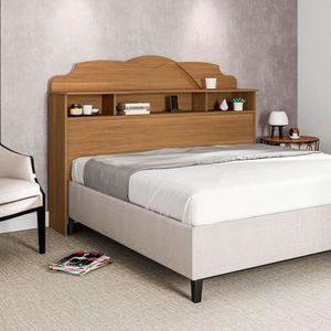 Cabeceira Casal Cama Box Queen 1,60M Com Nicho Cristal - Amêndoa - Cor: Marrom
