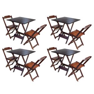 Kit 4 Jogos De Mesa Dobravel Com 2 Cadeiras De Madeira 70X70 - Imbuia - Marrom