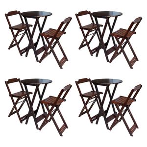 Kit 4 Jogos De Mesa Bistrô De Madeira Com 2 Cadeiras Dobravel Imbuia - Marrom