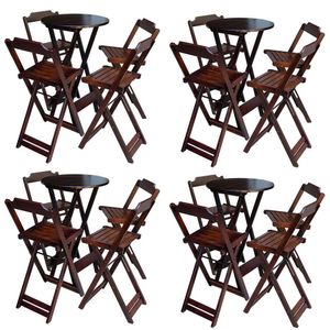 Kit 4 Jogos De Mesa Bistrô De Madeira Com 4 Cadeiras Dobravel Imbuia - Marrom