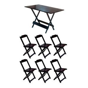 Jogo De Mesa Dobrável 120X70 Em Madeira Maciça Com 6 Cadeiras - Tabaco - Marrom