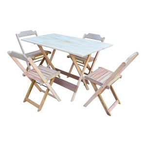 Jogo De Mesa Com 4 Cadeiras De Madeira Dobravel 120X70 - Sem Pintura/Cr - Marrom