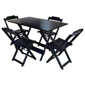 Jogo De Mesa Com 4 Cadeiras De Madeira Dobravel 120X70 - Preto - Preto