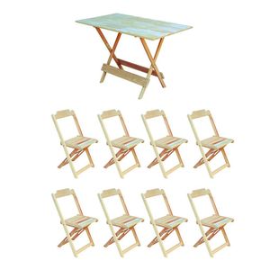 Conjunto Mesa De Madeira Dobravel 1,20X70 Sem Pintura/Crua 8 Cadeiras - Marrom