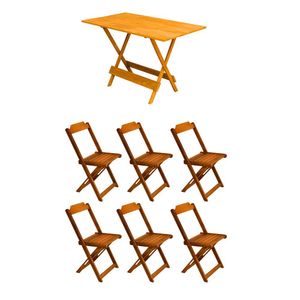 Conjunto Mesa De Madeira Dobravel 120X70 Mel 6 Cadeiras - Amarelo
