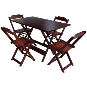 Conjunto Jogo De Mesa Com 4 Cadeiras De Madeira Dobravel 120X70 Imbuia - Marrom