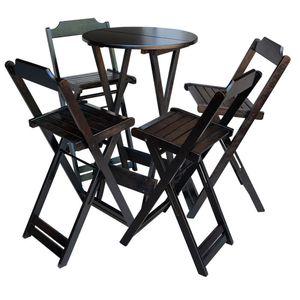 Conjunto De Mesa Bistrô De Madeira Com 4 Cadeiras Dobravel Tabaco - Marrom