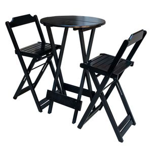 Conjunto De Mesa Bistrô De Madeira Com 2 Cadeiras Dobravel Preto - Preto