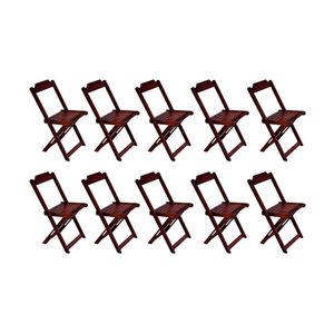 Kit 10 Cadeiras De Madeira Dobravel Imbuia - Marrom