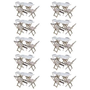 Kit 10 Conjuntos De Mesa Com 4 Cadeiras De Madeira Dobravel 120X70 Sem Pintura/Crua - Marrom