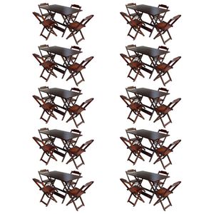 Kit 10 Conjuntos De Mesa Com 4 Cadeiras De Madeira Dobravel 120X70 Imbuia - Marrom