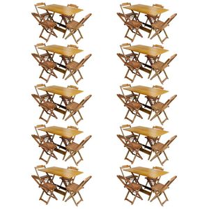 Kit 10 Conjuntos De Mesa Com 4 Cadeiras De Madeira Dobravel 120X70 Mel - Amarelo