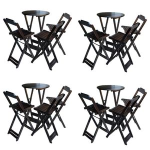 Kit 4 Jogos De Mesa Bistrô De Madeira Dobrável Com 3 Banquetas - Tabaco