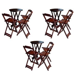 Kit 3 Conjuntos De Mesa Bistrô Dobraveis Em Madeira Padrão Com 3 Banquetas Altas - Imbuia - Marrom