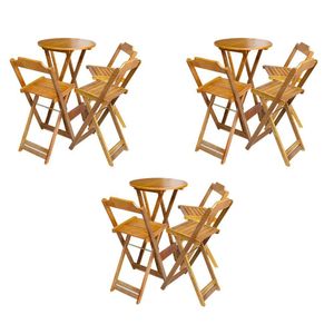 Kit 3 Conjuntos De Mesa Bistrô Dobraveis Em Madeira Padrão Com 3 Banquetas Altas - Mel - Marrom