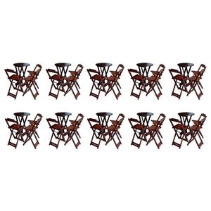 Kit 10 Jogos De Mesa Bistrô De Madeira Dobrável Com 3 Banquetas - Imbuia