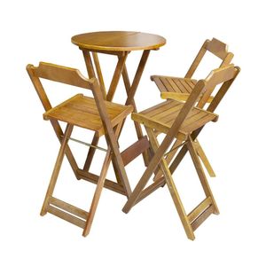 Jogo De Mesa Bistrô De Madeira Dobrável Com 3 Banquetas - Mel