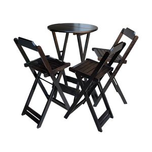 Conjunto De Mesa Bistrô Dobrável Em Madeira Maciça Com 3 Banquetas Altas - Tabaco - Marrom