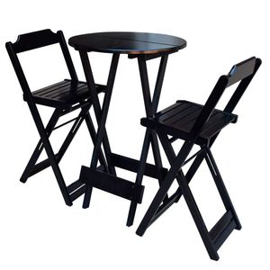 Conjunto De Mesa Bistrô Dobrável Em Madeira Maciça Com 2 Banquetas Altas - Tabaco - Marrom