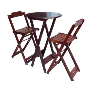 Conjunto Mesa Bistrô Madeira Padrão Com 2 Banquetas Altas Dobraveis - Imbuia - Marrom