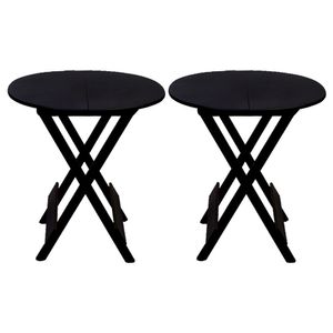 Kit 2 Mesas Redondas Dobráveis Em Madeira Maciça 70X70 Preto Ideal Para Bares E Restaurantes