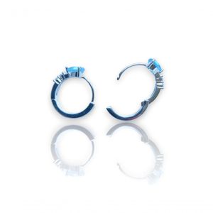 Brinco Argola Click Pedra Coração Pedra Azul Celeste - Prata