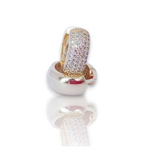 Brinco Argola Articulado Click Redondo 3 Fileiras Micro Zircônia P - Banhado A Ouro