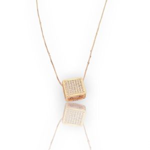 Corrente Veneziana 45cm Pingente Quadrado Dourado
