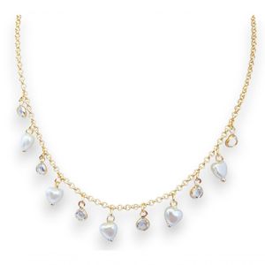 Chocker Coração Perola E Ponto De Luz Dourado