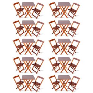 Kit De 10 Conjuntos De Mesa Dobrável 70x70 Com 2 Cadeiras Imbuia - Cor: Marrom