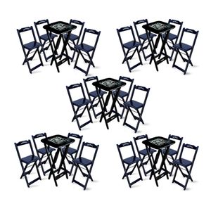 Kit 5 Conjuntos De Mesa Bistrô Dobrável Jack Daniel's Com 4 Banquetas De Madeira Preta - Cor: Preto