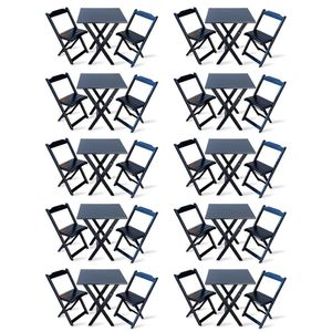 Kit De 10 Conjuntos De Mesa Dobrável 60x60 Com 2 Cadeiras Preto - Cor: Preto