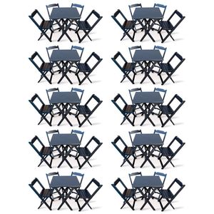 Kit De 10 Conjuntos De Mesa Dobrável 60x60 Com 4 Cadeiras Preto - Cor: Preto