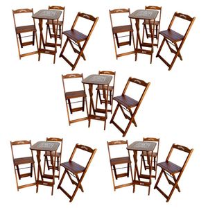 Kit 5 Conjuntos Bistrô Mesa Com 3 Banquetas Dobráveis De Madeira Personalizada Jack Imbuia Marrom