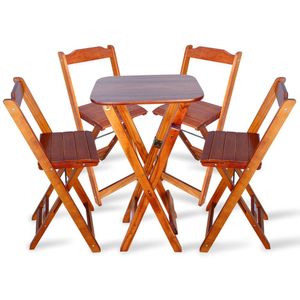 Jogo De Mesa Bistro Dobravel Com 4 Cadeiras Para Area De Lazer - Imbuia - Cor: Marrom