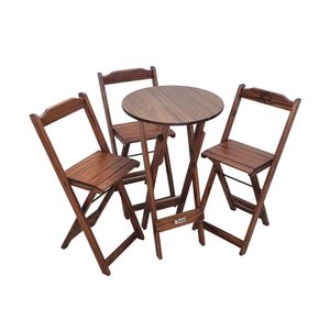 Mesa Bistrô Dobrável De Madeira Redonda Com 3 Banquetas Imbuia - Cor: Marrom
