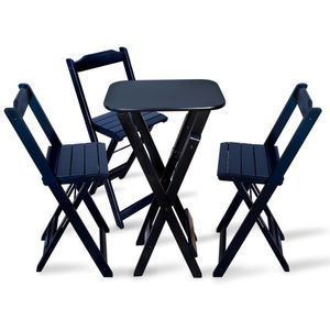 Jogo De Mesa Bistro Com 3 Cadeiras Dobravel Para Bar E Restaurante - Preto - Cor: Preto