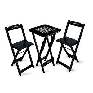 Conjunto De Mesa Bistrô Dobrável Jack Daniel's Com 2 Banquetas De Madeira Preta - Cor: Preto