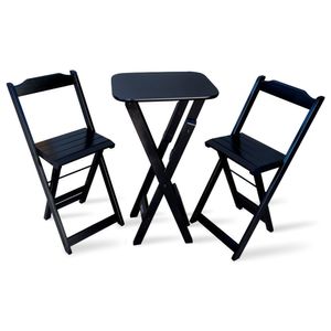 Jogo Dobravel Bistro Com 2 Cadeiras Para Area Gourmet - Preto - Cor: Preto