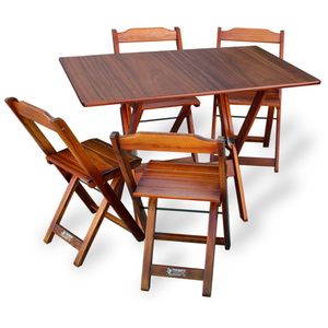Conjunto De Mesa Dobrável 70x110 Com 4 Cadeiras Imbuia - Cor: Marrom